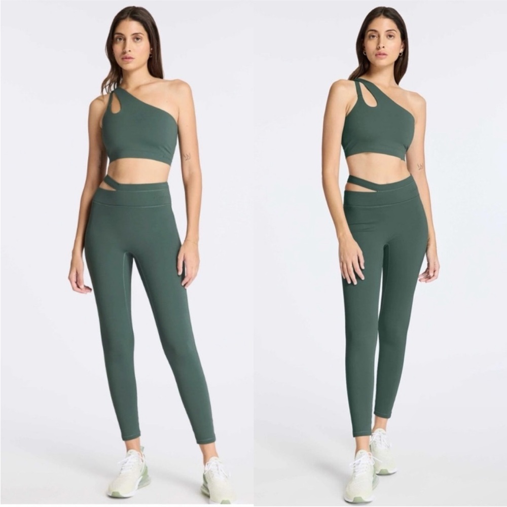 Asymmetric Cutout Legging Set in Sage Green